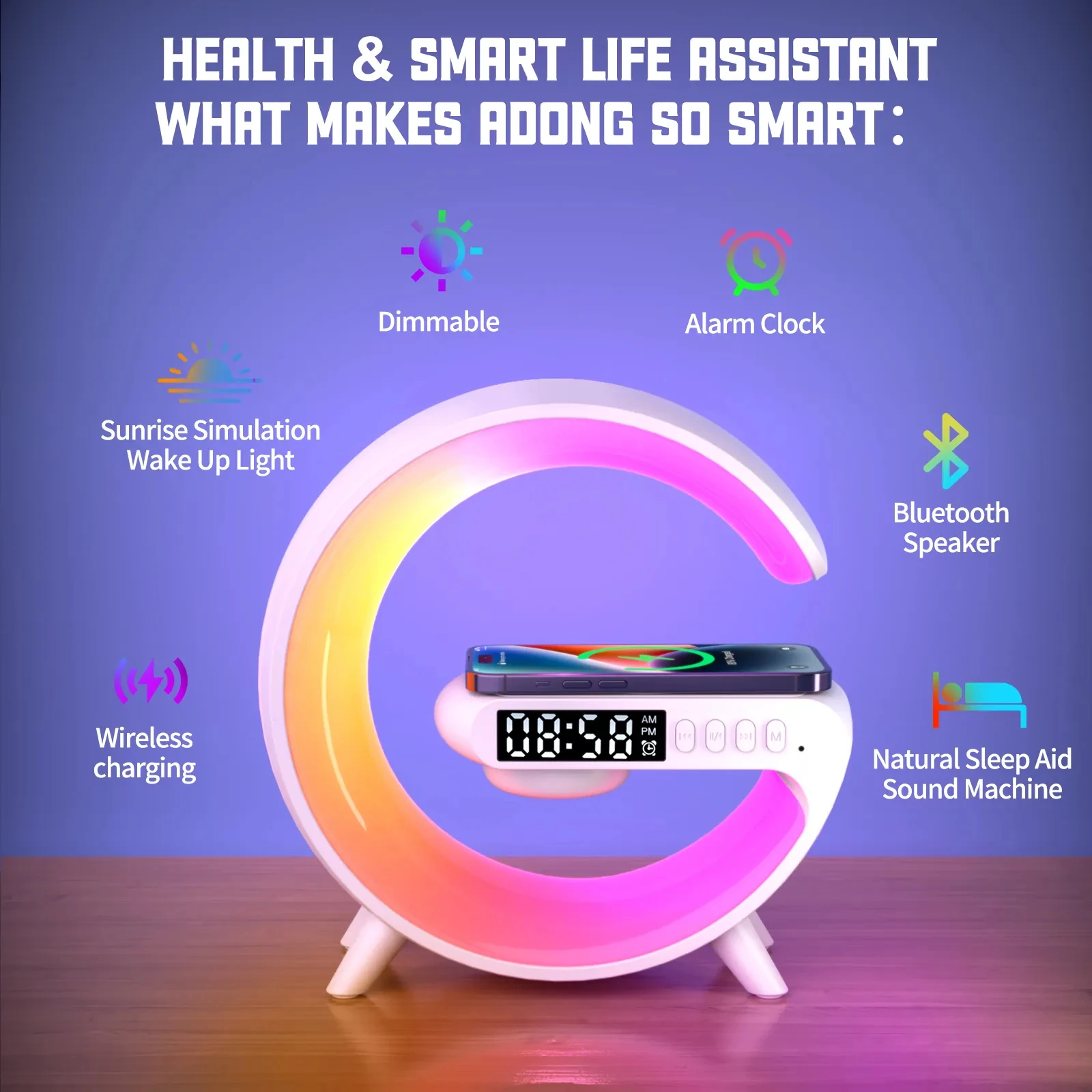 SmartGlow Wireless Charging Lamp Speaker